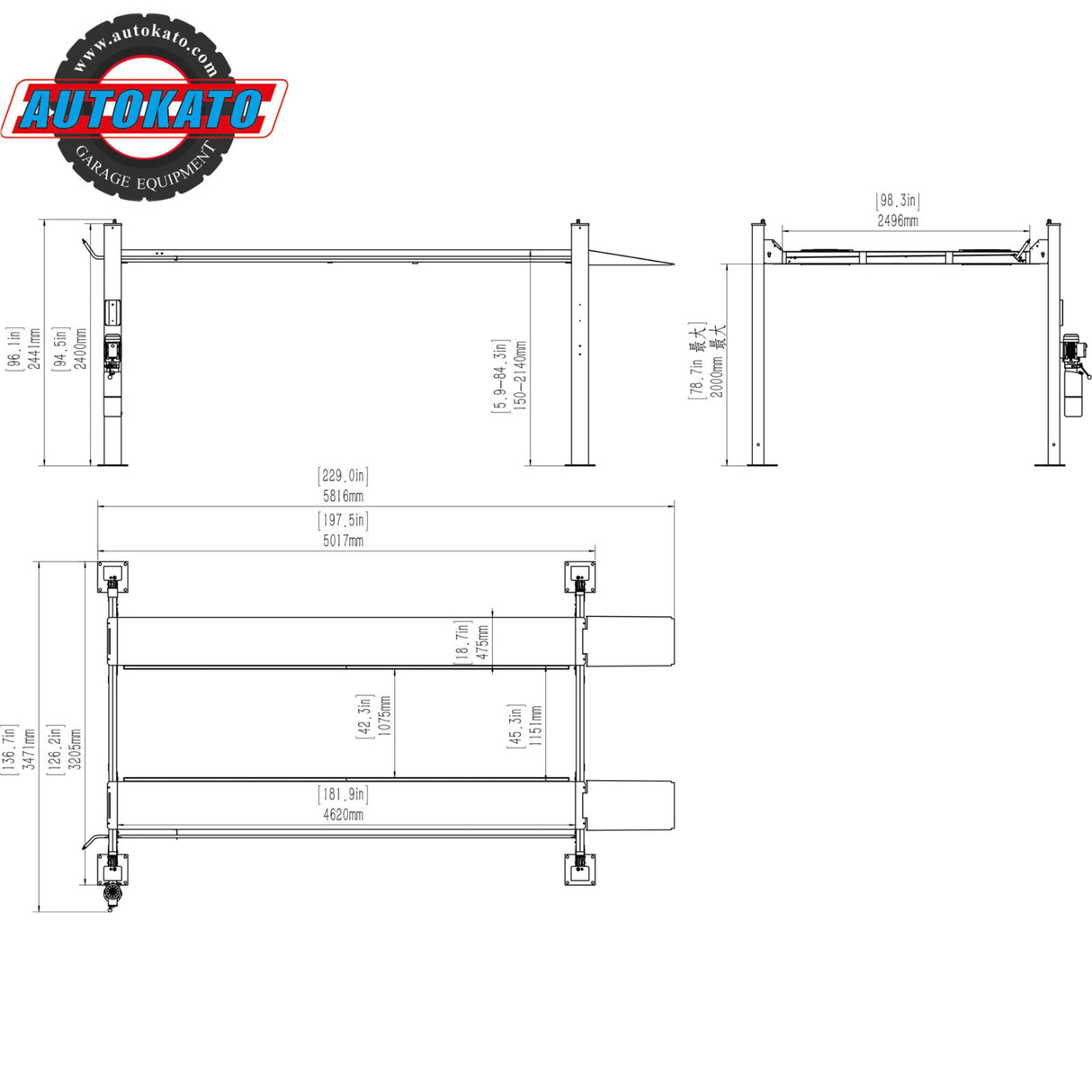 Katool KT-4H110 11000 lbs Four Post Car Lift