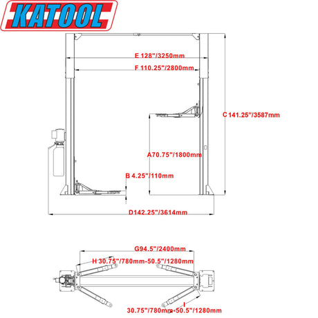 Katool KT-M110 11000 lbs Two Post Car Lift