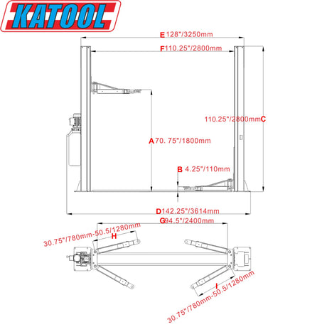 Katool KT-H100 10000 lbs Two Post Car Lift