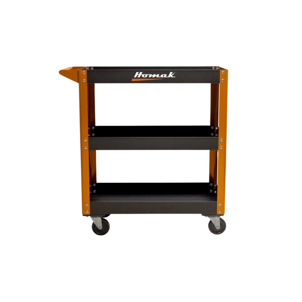 Homak 30" 3-Tier Service Cart — 19-Gauge Steel, 400+ lb Capacity, Orange/Black
