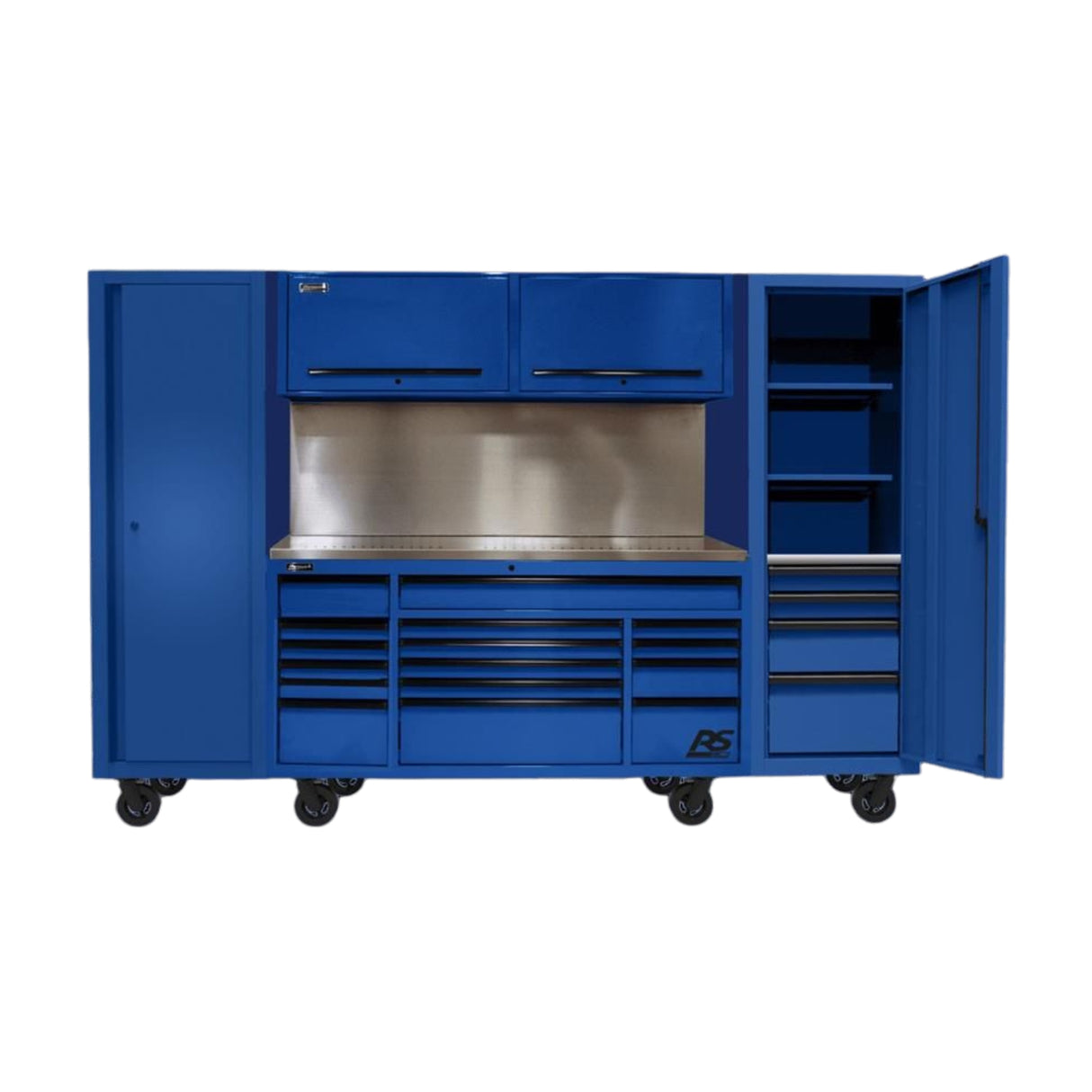 Homak RS Pro CTS 120" Roller Cabinet & Two Side Lockers Combo — Blue