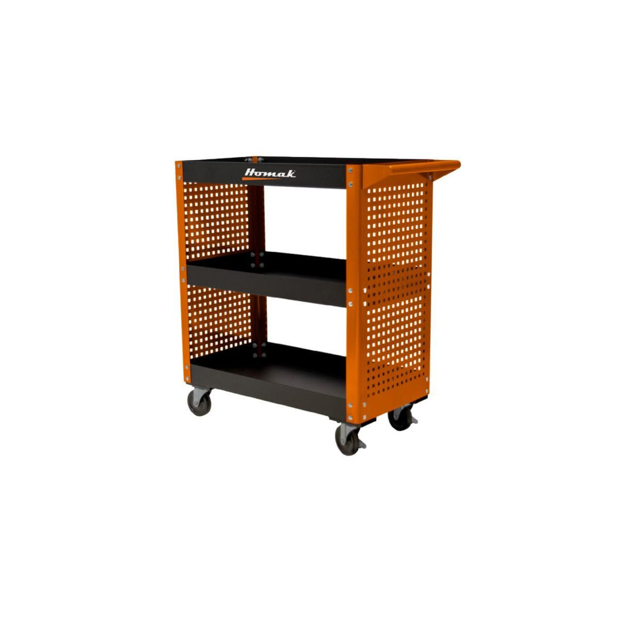 Homak 30" 3-Tier Service Cart with Toolboard Sides — 19-Gauge Steel, 400+ lb Capacity