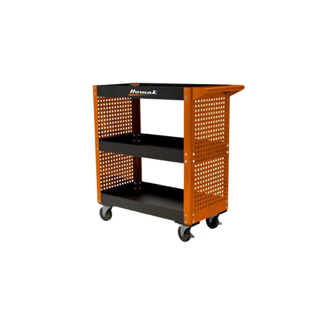 Homak 30" 3-Tier Service Cart with Toolboard Sides — 19-Gauge Steel, 400+ lb Capacity