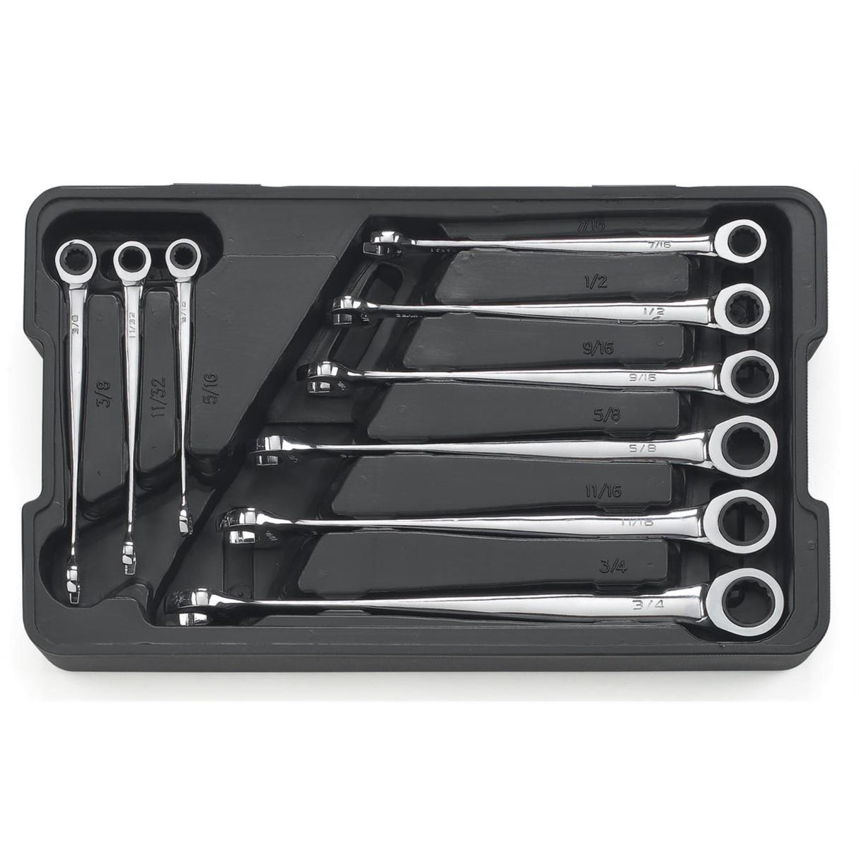 GearWrench 85898 9-Pc 72-Tooth 12-Point XL X-Beam Ratcheting Wrench Set — SAE 5/16" to 3/4"