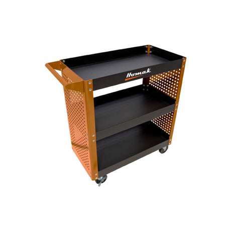 Homak 30" 3-Tier Service Cart with Toolboard Sides — 19-Gauge Steel, 400+ lb Capacity