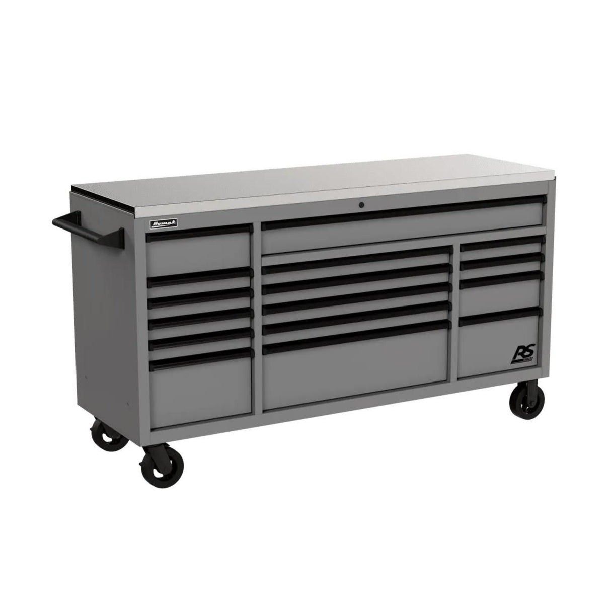 Homak RS Pro 72" Roller Cabinet — 16 Drawer, Stainless Steel Top