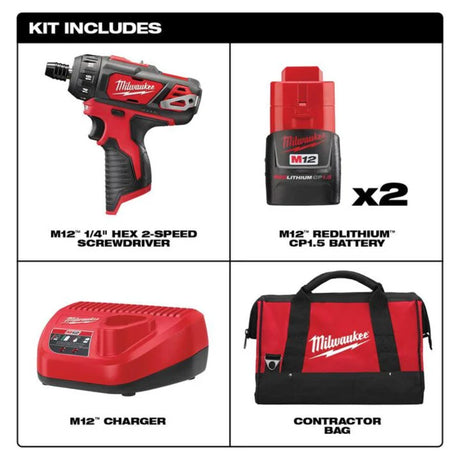 Milwaukee M12 1/4 in. Hex 2 Speed Screwdriver Kit