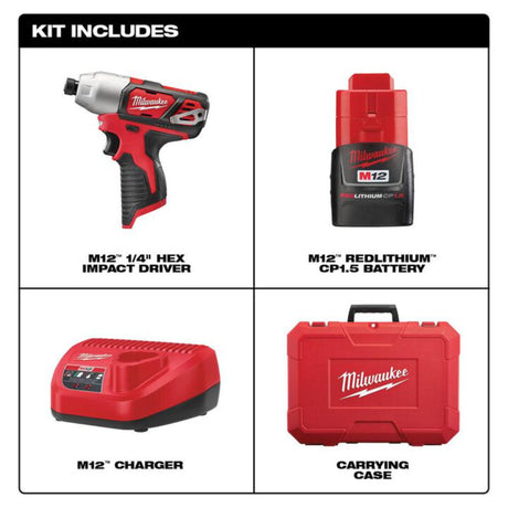 Milwaukee M12 1/4 in. Hex Impact Driver Kit