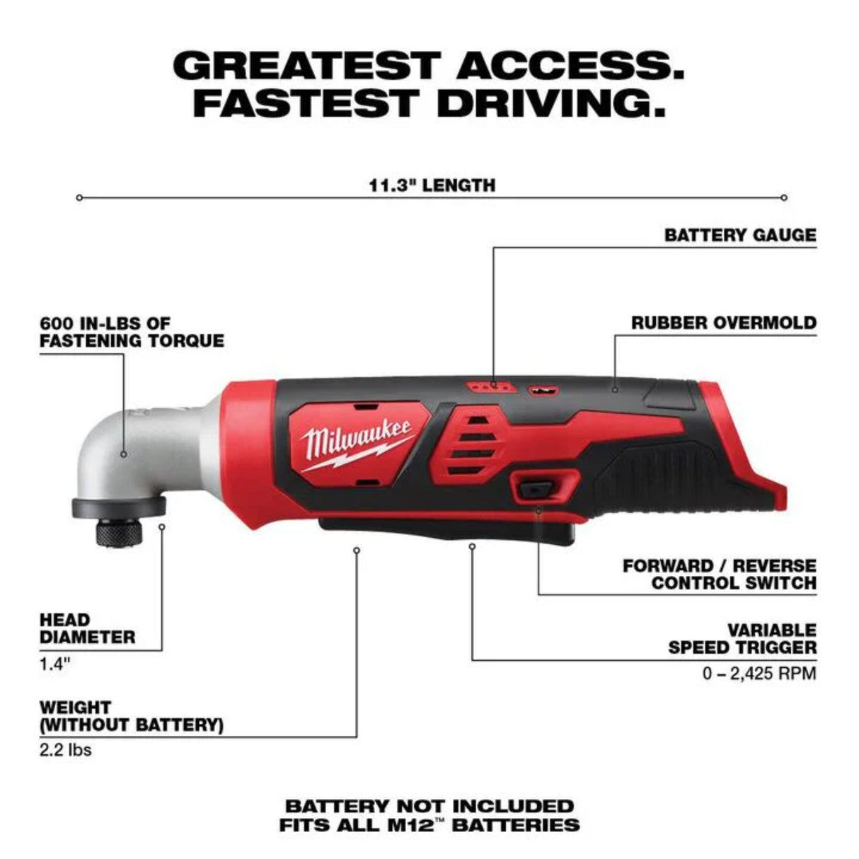 Milwaukee M12 1/4 in. Hex Right Angle Impact Driver (Bare Tool)