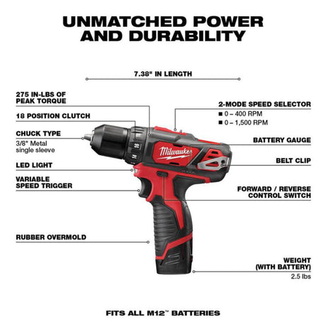Milwaukee M12 3/8 in. Drill/Driver Kit
