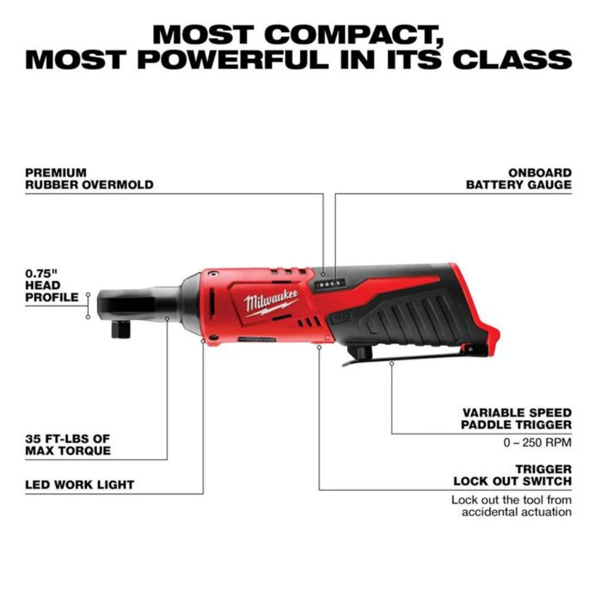 Milwaukee M12 Cordless 3/8 In. Ratchet (Bare Tool)