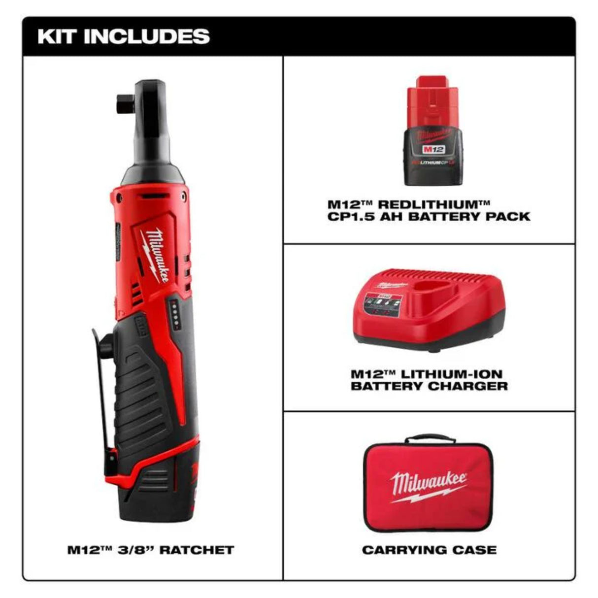 Milwaukee M12 Cordless 3/8 in. Ratchet Kit