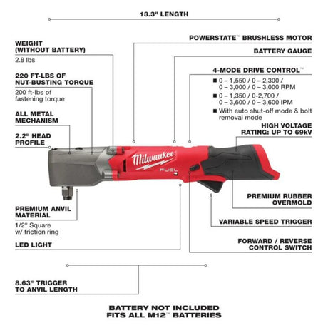 Milwaukee M12 FUEL 1/2inch Right Angle Impact Wrench (Bare Tool)