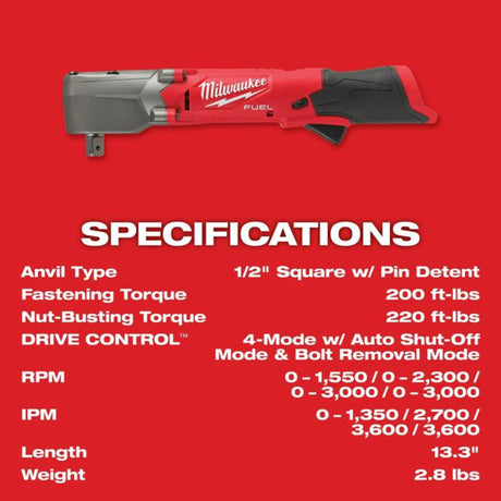 Milwaukee M12 FUEL 1/2inch Right Angle Impact Wrench with Pin Detent (Bare Tool)