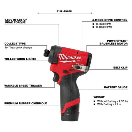 Milwaukee M12 FUEL 1/4 Inch Hex Impact Driver Kit