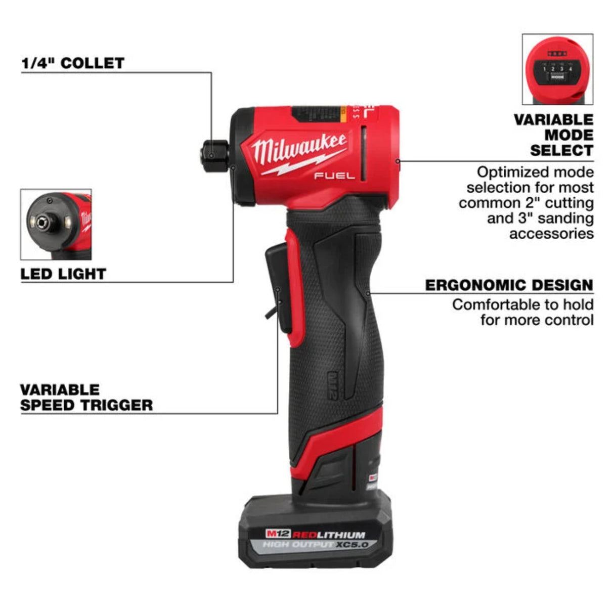 Milwaukee M12 FUEL 1/4 Inch Right Angle Die Grinder Kit