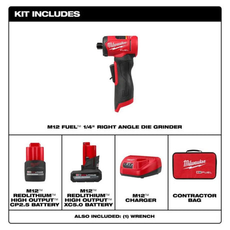 Milwaukee M12 FUEL 1/4 Inch Right Angle Die Grinder Kit