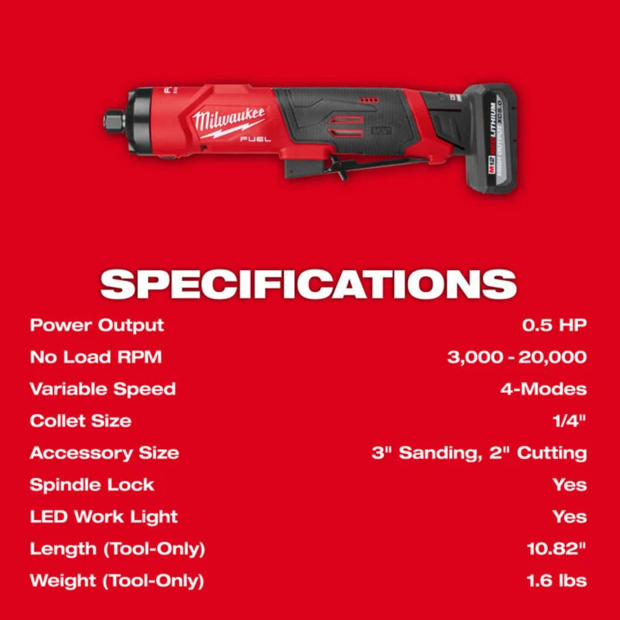 Milwaukee M12 FUEL 1/4 Inch Straight Die Grinder Kit