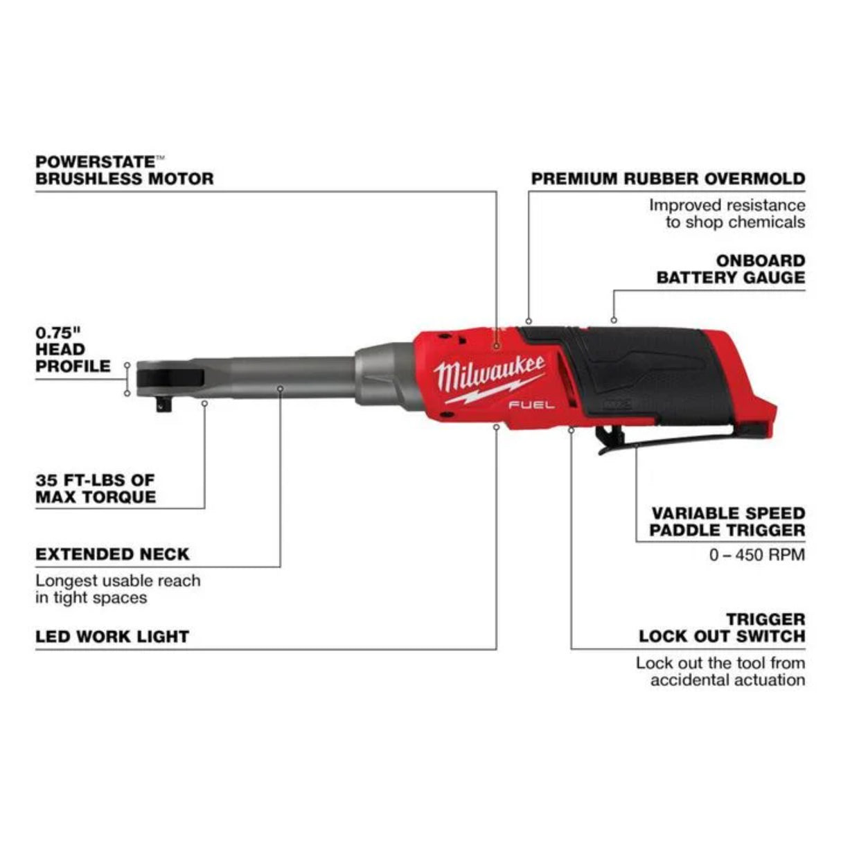 Milwaukee M12 FUEL 1/4inch Extended Reach High Speed Ratchet (Bare Tool)