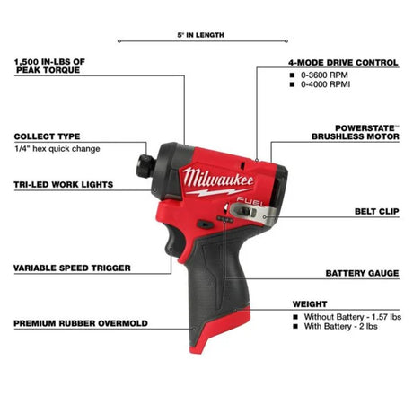 Milwaukee M12 FUEL 1/4inch Hex Impact Driver (Bare Tool)