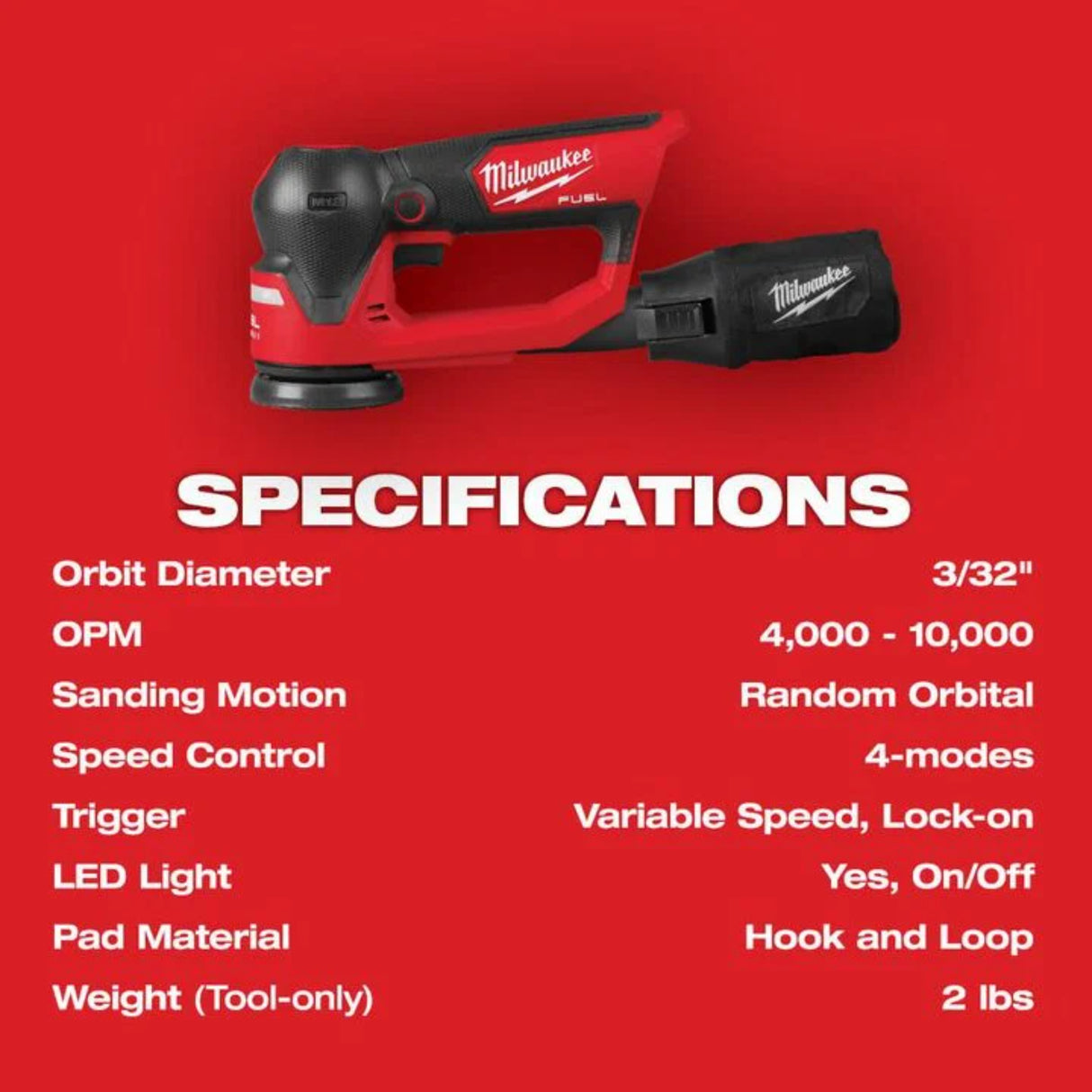 Milwaukee M12 FUEL 3 Inch Random Orbital Detail Sander (Bare Tool)