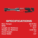 Milwaukee M12 FUEL 3/8 in. Extended Reach Ratchet 1 Battery Kit