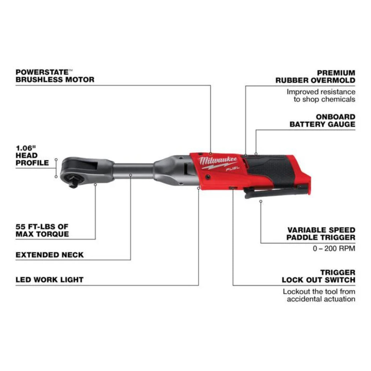 Milwaukee M12 FUEL 3/8 in. Extended Reach Ratchet (Bare Tool)