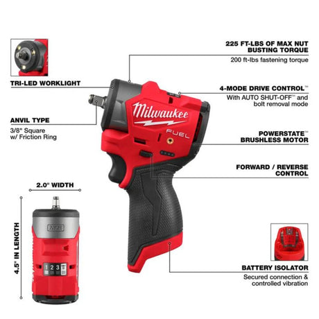 Milwaukee M12 FUEL 3/8 Inch Subcompact Impact Wrench with Friction Ring (Bare Tool)