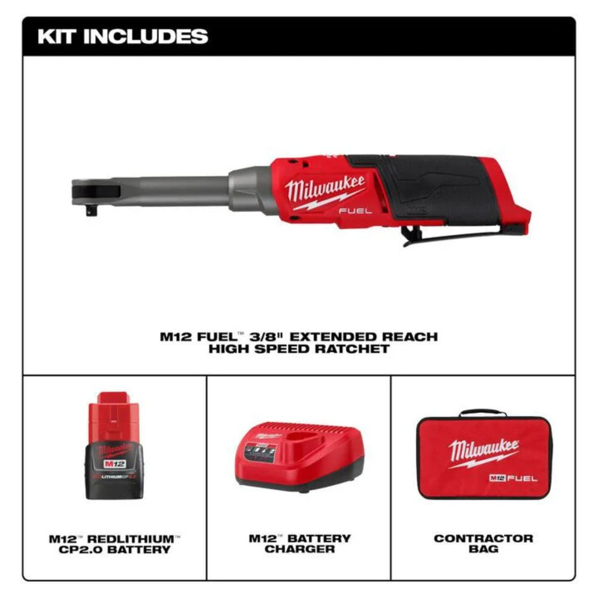 Milwaukee M12 FUEL 3/8inch Extended Reach High Speed Ratchet Kit