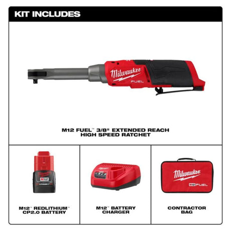 Milwaukee M12 FUEL 3/8inch Extended Reach High Speed Ratchet Kit
