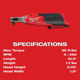 Milwaukee M12 FUEL 3/8inch High Speed Ratchet (Bare Tool)