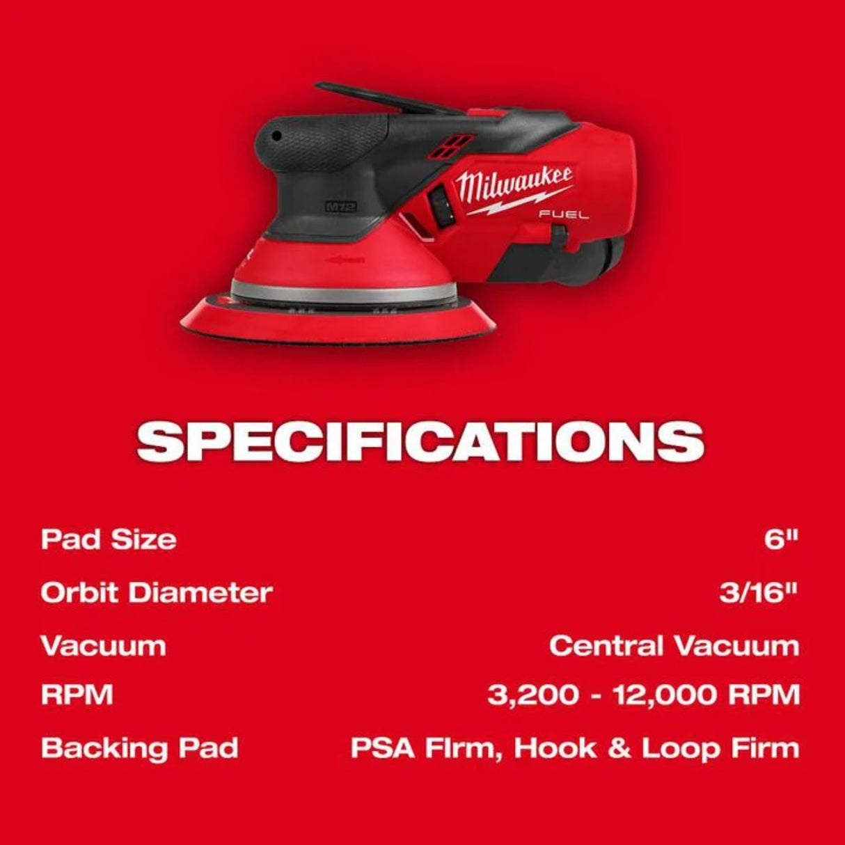 Milwaukee M12 FUEL 6 Inch Random Orbital Sander, 3/16 Inch (Bare Tool)