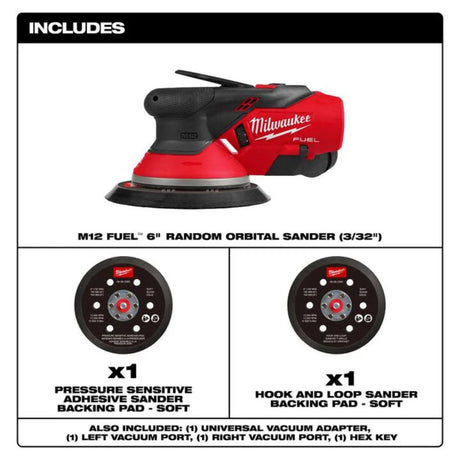 Milwaukee M12 FUEL 6 Inch Random Orbital Sander, 3/32 Inch (Bare Tool)