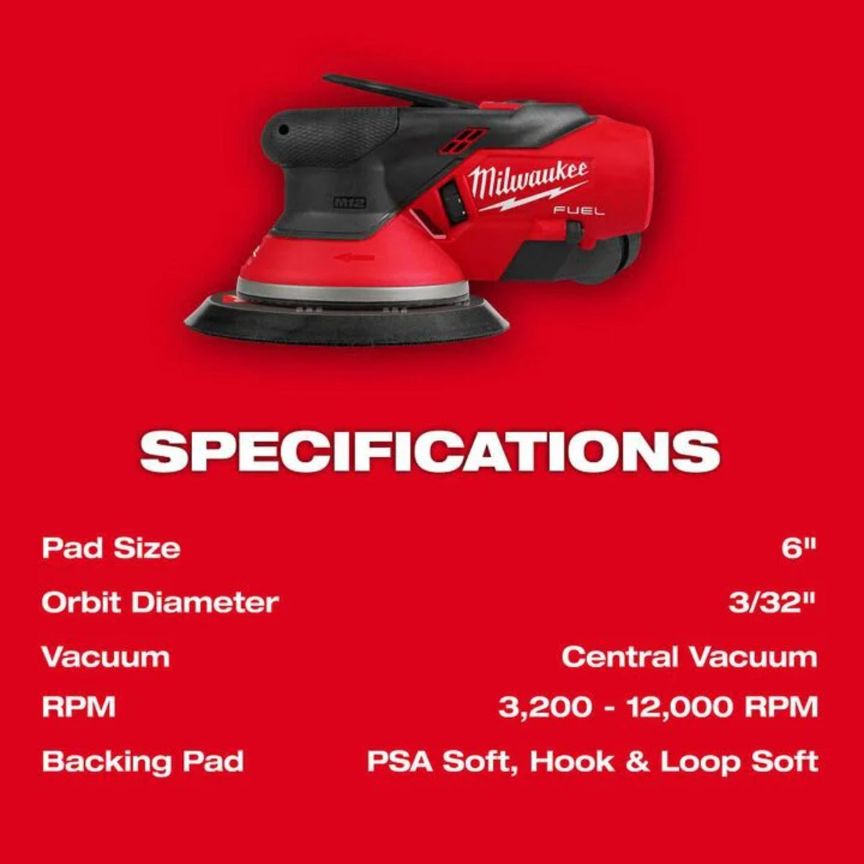 Milwaukee M12 FUEL 6 Inch Random Orbital Sander, 3/32 Inch (Bare Tool)