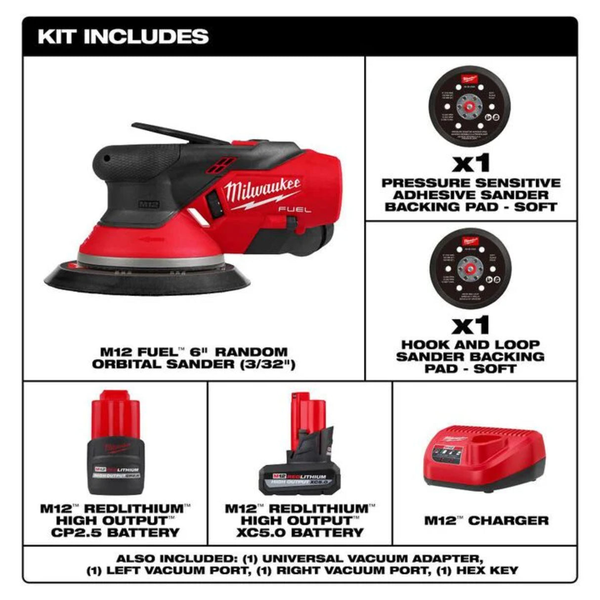 Milwaukee M12 FUEL 6 Inch Random Orbital Sander Kit, 3/32 Inch