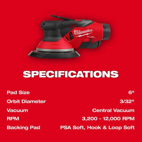 Milwaukee M12 FUEL 6 Inch Random Orbital Sander Kit, 3/32 Inch