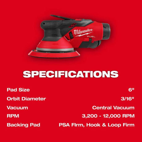 Milwaukee M12 FUEL 6" Random Orbital Sander Kit (3/16")