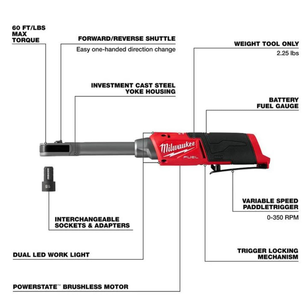 Milwaukee M12 FUEL INSIDER Extended Reach Box Ratchet (Bare Tool)