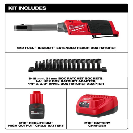 Milwaukee M12 FUEL INSIDER Extended Reach Box Ratchet Kit