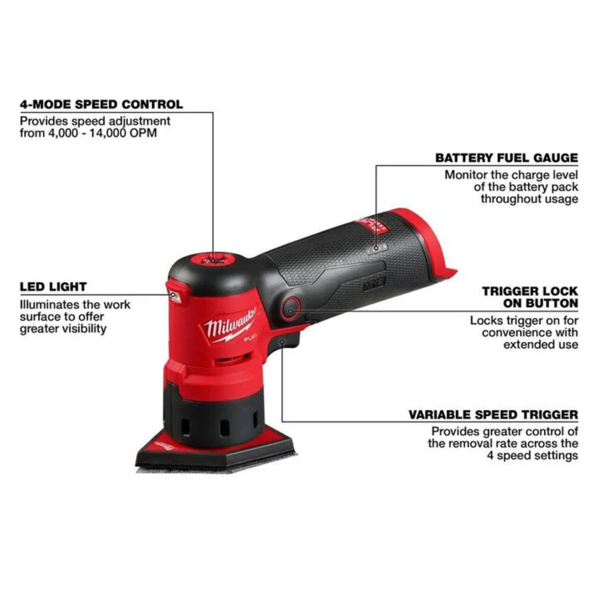 Milwaukee M12 FUEL Orbital Detail Sander (Bare Tool)