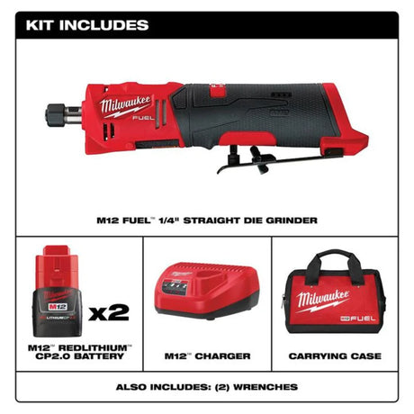 Milwaukee M12 FUEL Straight Die Grinder 2 Battery Kit