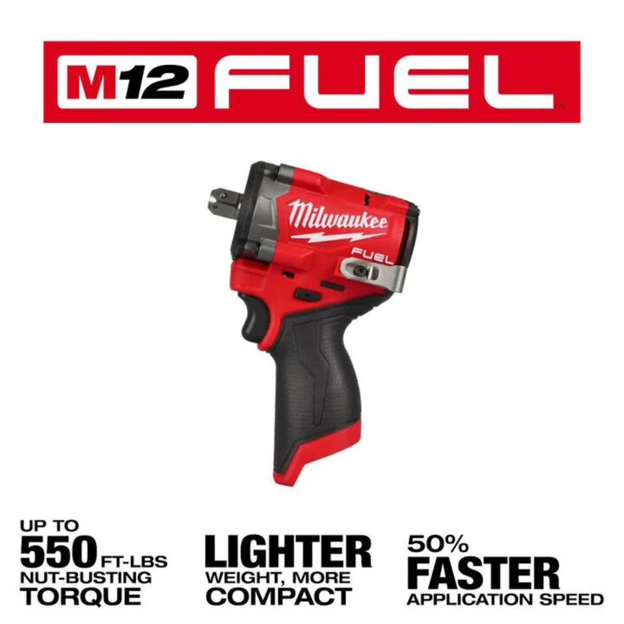 Milwaukee M12 FUEL Stubby 1/2 Inch Impact Wrench with Pin Detent (Bare Tool)