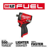 Milwaukee M12 FUEL Stubby 1/2 Inch Impact Wrench with Pin Detent (Bare Tool)