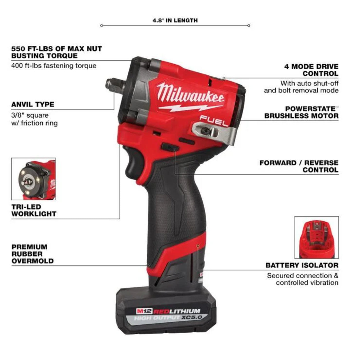 Milwaukee M12 FUEL Stubby 3/8 Inch Impact Wrench Kit