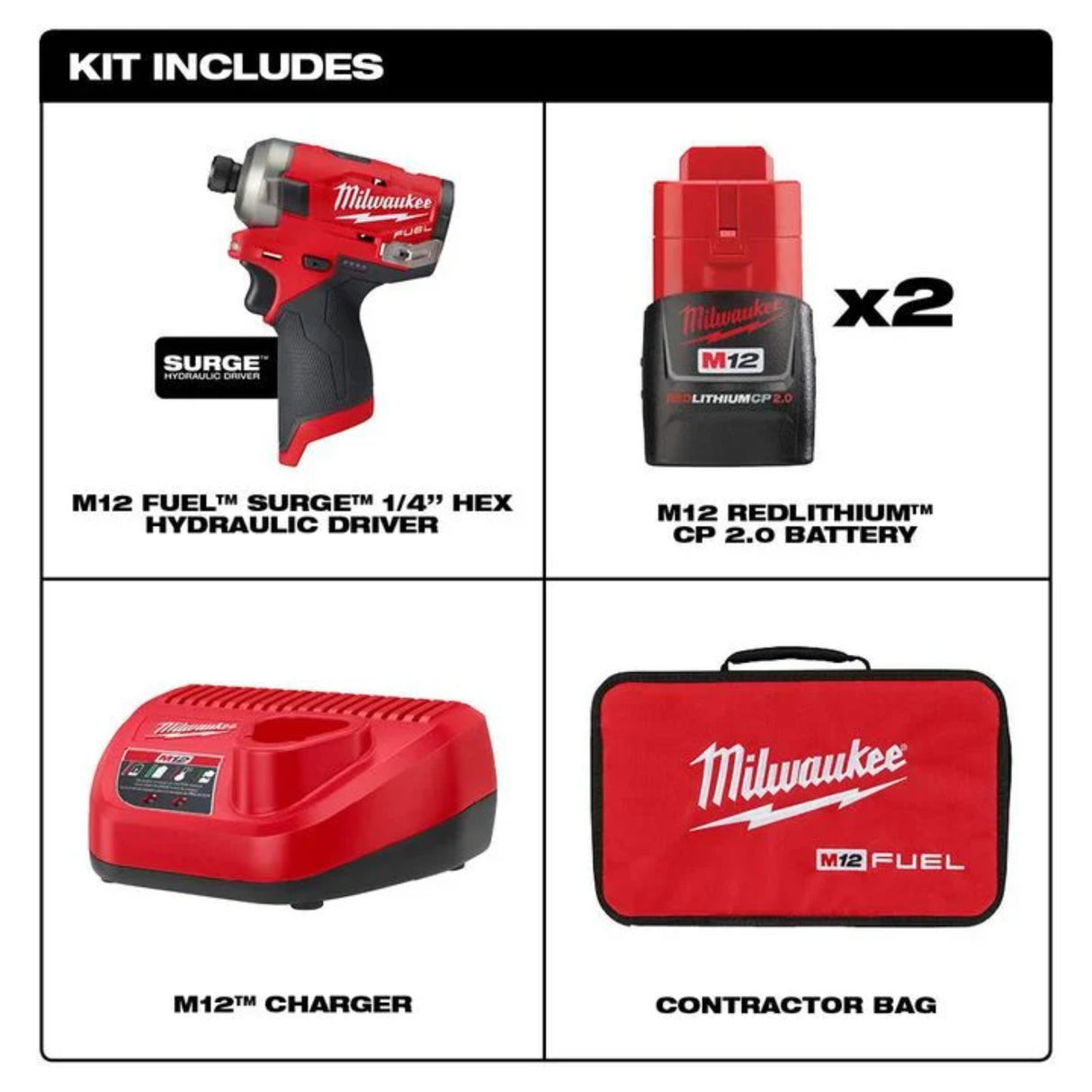 Milwaukee M12 FUEL SURGE 1/4 in. Hex Hydraulic Driver 2 Battery Kit