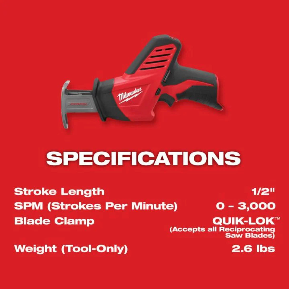 Milwaukee M12 HACKZALL Reciprocating Saw (Bare Tool)
