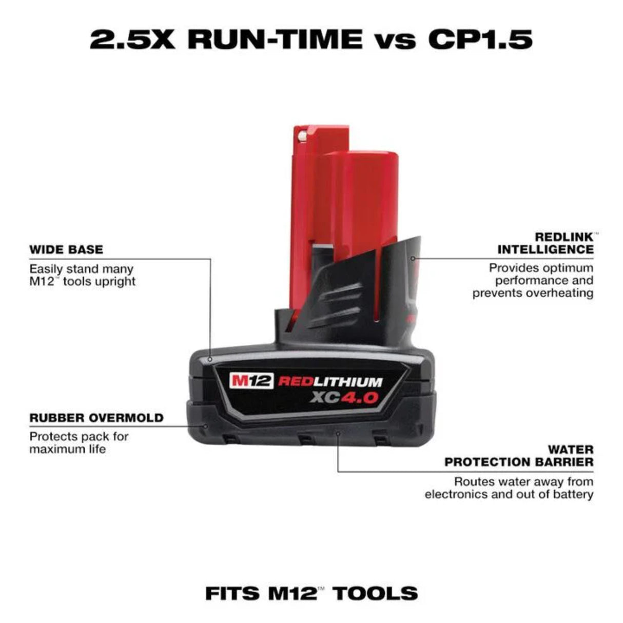 Milwaukee M12 REDLITHIUM XC 12V 4Ah Lithium Ion Power Tool Battery Pack