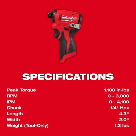Milwaukee M12 Subcompact Brushless 1/4 Inch Hex Impact Driver (Bare Tool)