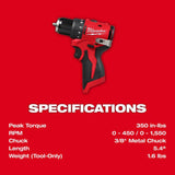 Milwaukee M12 Subcompact Brushless 3/8 Inch Drill/Driver (Bare Tool)