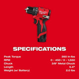 Milwaukee M12 Subcompact Brushless 3/8 Inch Drill/Driver Kit